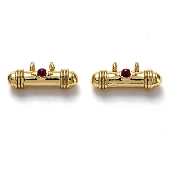 Rouge Foncé Laiton cubes pendentifs zircone, plaqué longue durée, réel 18 k plaqué or, cylindrique, rouge foncé, 8.5x19x6.5mm, Trou: 2mm