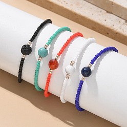 Смешанные камни Плетеные браслеты из нейлоновой нити, с бисером и смешанным натуральным и синтетическим камнем, 1-3/4 дюйм ~ 3-1/8 дюйм (4.5~8 см)