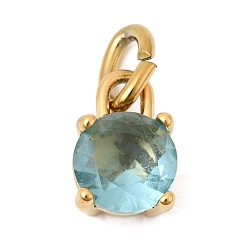 Аква Тема Birthdaystone, март 304 подвески из нержавеющей стали, круглые, с k 9 стеклом, ионное покрытие (ip), полировка, с целью перехода в кольце, граненые, золотые, вода, 10.5x7x6 мм, отверстие : 2.2x4.4 мм