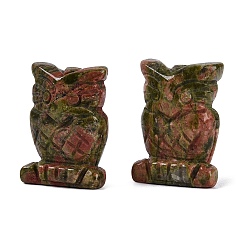Unakita Figura de búho unakite natural, Piedra energética de Feng Shui como regalo para la decoración del escritorio de la oficina en casa, 26~28x18~20x11.5~13 mm