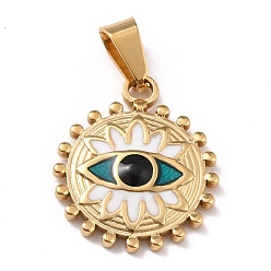 Разноцветный 304 нержавеющей стальной эмали подвески, с 201 скобами из нержавеющей стали, плоские круглые с глаз, красочный, 21x17.5x3 мм, отверстие : 3.5x7 мм