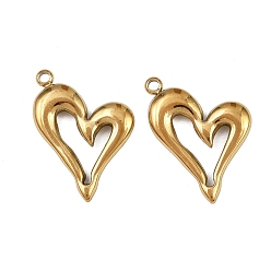 Настоящее золото 18K 304 подвески из нержавеющей стали, сердце прелести, ионное покрытие (ip), реальный 18 k позолоченный, 23x17x3 мм, отверстие : 1.6 мм