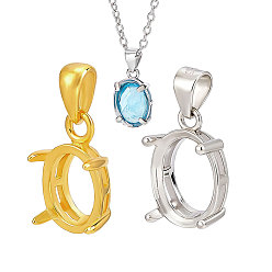 Платиновый & Золотой 2 шт. 2 стили 925 овальная оправа для подвески из стерлингового серебра с зубцами, настройки открытой спины, платиной и золотом, лоток : 9.5~10x7~8 мм, 12~13x8x5 мм, отверстие : 4.5x3 мм, 1 шт / стиль