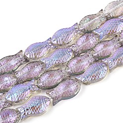 Лиловый Прозрачность гальванизированные стеклянные бусины нити, рыба, с покрытием AB цвета, сирень, 15x8.1x5 мм, отверстие : 0.9~1 мм, около 55 шт / нитка, 25.59'' (65 см)