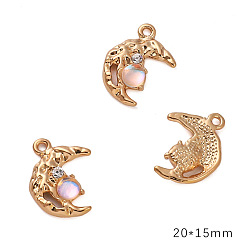 Луна Подвески из золотистого сплава со стразами из смолы, луна, 20x15 мм, отверстие : 1.5 мм