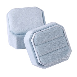 Светло-Синий 2-щелевые квадратные бархатные коробки для парных колец, подарочный футляр для хранения колец на пальцах, для свадебной помолвки, голубой, 4.8x4.8x4.7 см