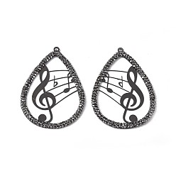 Черный Цвет Металла Полимерная глина хрусталь большие кулоны, с латунной фурнитурой , слеза, с музыкальной ноты, металлический черный , 58.5x40.5x2.5 мм, отверстие : 1.8 мм