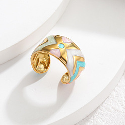 Разноцветный 304 Открытые кольца из эмалированной нержавеющей стали, шаблон буквы X, золотые, красочный, 17 мм