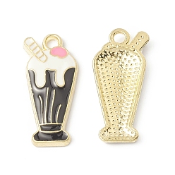 Black Alloy Enamel Pendants, Ice Cream Charm, Golden, Black, 23.5x11x2.5mm, Hole: 2mm