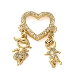 Настоящее золото 18K Латунные микро проложить кубического циркония подвески, сердце с подвесками для девочек и мальчиков, долговечный, без свинца и без кадмия, реальный 18 k позолоченный, 30 мм, отверстие : 5x1 мм