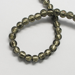 Gray Handmade Silver Foil Glass Beads, Round, Gray, 7.5~8.5mm, Hole: 1mm