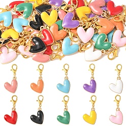 Mixed Color 50Pcs 10 Styles Heart Alloy Enamel Pendant Decorations, with Alloy Lobster Claw Clasps, Mixed Color, 29.3mm, 5pcs/style