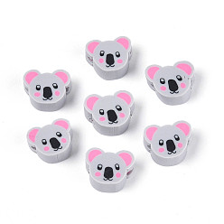 Светло-серый Бусины из полимерной глины , коала, светло-серый, 8~9x10~12x4.5~5 мм, отверстие : 1.8~2 мм