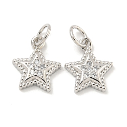 Платина Покрытие стойки латунь микропаве прозрачные подвески из кубического циркония, долговечный, с прыжковых колец, без свинца и без кадмия, звезда, платина, 11.5x10x2 мм, отверстие : 3 мм