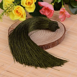Темно-оливково-зеленый Красивый дизайн украшения нейлон кисточкой кулон, темно-оливковый зеленый, 160x18 мм, отверстие : 4 мм