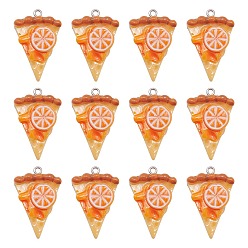 Оранжевый Непрозрачные подвески смолы, с петлями из платинового сплава, имитация еды, треугольная пицца, оранжевые, 33x21.5x12.5 мм, отверстие : 2 мм