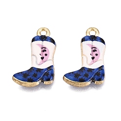 Marine Blue Printed Alloy Pendants, Rack Plating, Shoes & Moon Charms, Cadmium Free & Nickel Free & Lead Free, Golden, Marine Blue, 21.5x13x3.5mm, Hole: 1.6mm