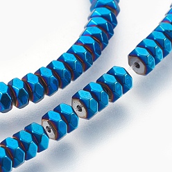 со Синим Покрытием Гальваническая немагнитная синтетическая гематитовая нить, Heishi бусы, Плоский круглый / диск, граненые, с покрытием синим, 4x2 мм, отверстие : 0.7 мм, около 186 шт / нитка, 15.55 дюйм (39.5 см)