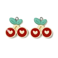 Красный Подвески из смолы, с железными петлями, вишневое очарование, красные, 23.5x24x5 мм, отверстие : 2 мм