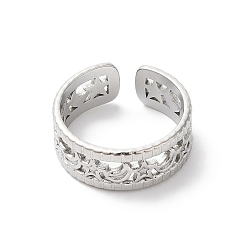 Stainless Steel Color Non-Tarnish 304 Stainless Steel Moon & Star Open Cuff Ring for Women, Stainless Steel Color, US Size 6(16.5mm)