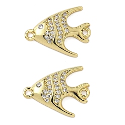 Fish Подвески-коннекторы с морскими животными из латуни с микропаве из прозрачного кубического циркония, реальный 18 k позолоченный, стойки покрытие, долговечный, без кадмия и без свинца, рыба, 16.5x13x3 мм, отверстие : 1.2 мм