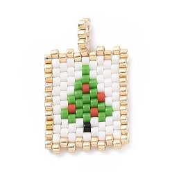 Christmas Tree Christmas Theme Handmade MIYUKI Japanese Seed Loom Pattern Seed Beads, Christmas Theme Rectangle Pendants, Christmas Tree Pattern, 24x15x1.7mm, Hole: 3x2mm