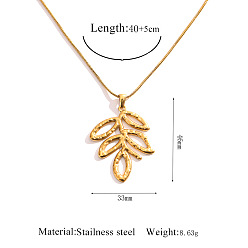 Leaf 304 Stainless Steel Pendant Necklaces, Golden, Leaf, 15.75 inch(40cm), pendant: 46x33mm