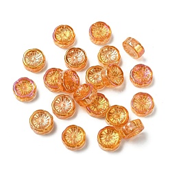 Темно-Оранжевый 20 шт. прозрачных стеклянных бусин с гальваническим покрытием, полностью покрытых радужной пленкой, цветок, темно-оранжевый, 14x14.5x5.5 мм, отверстие : 1.2 мм