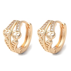 Light Gold Rack Plating Brass Micro Pave Cubic Zirconia Hoop Earrings, Hollow Heart, Light Gold, 15x9.5mm