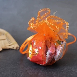 Темно-Оранжевый Круглые сумки из органзы на шнурке, мешки для хранения конфет, с блестками, темно-оранжевый, 26 см