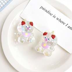 Разноцветный Акриловые подвески, медведь, красочный, 44.6x35x31.8 мм, отверстие : 3.5 мм