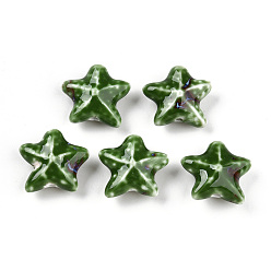 Зеленый Фарфоровые бусины ручной работы, фантазии античного стекла фарфора, керамические бусины в виде морских звезд, зелёные, 18.5~20.5x21~22x8.5~10 мм, отверстие : 1.8~2.5 мм