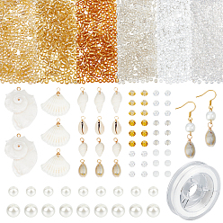 (52) Непрозрачная лаванда Наборы для изготовления эластичных браслетов своими руками, в том числе подвески из натуральных ракушек, Стеклянные жемчужные бусины, Бисер из стекла , эластичная нить, разноцветные, 2 мм, отверстие : 1 мм, 200 шт / 3 г, 6 стили, 3 g / style, 18 г