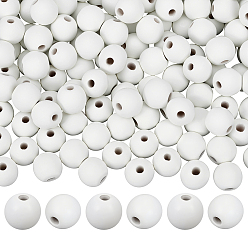 Белый Природных шарики древесины, окрашенные, круглые, белые, 20x18 мм, отверстие : 4 мм, 160 шт