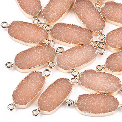 Легкий Лосось Разъемы гальванических друзы, с железной фурнитурой, овальные, золотой свет, светлый померанцевый, 30~31x11.5~12x5 мм, отверстие : 1 мм