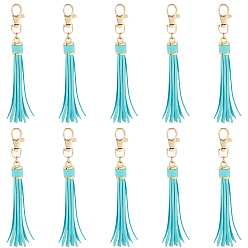 Темно-бирюзовый 10шт. искусственная кожа с застежками из светло-золотистого сплава, кисточками и большими подвесками., темные бирюзовый, 150 мм