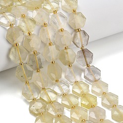 Lemon Quartz Natural Lemon Quartz(Heated) Beads Strands, Hexagon, Faceted Hexagonal Cut, with Seed Beads, 12~12.5x13~14.5x4.5~6.5mm, Hole: 0.8~1mm, about 26~27pcs/strand, 15.16~15.47''(38.5~39.3cm)