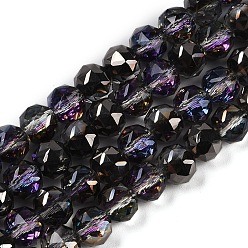 Черный Прозрачные стеклянные бусины гальваническим пряди, граненые, круглые, чёрные, 7.5x7 мм, отверстие : 1.2 мм, около 70 шт / нитка, 19.17~20.08'' (48.7~51 см)