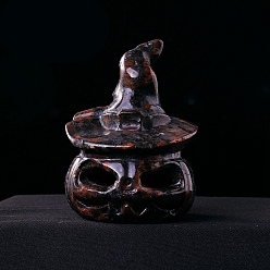 Лабрадорита Натуральный лабрадорит резные фигурки в виде черепа и тыквы со шляпой, для украшения рабочего стола домашнего офиса, 50x70 мм