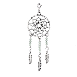 Mittlerer Aquamarin Antikes Silber überzogene große Anhänger-Legierung, mit facettierten Glasperlen und Messingfederringverschlüssen, gewebtes Netz mit Feder, mittlerer Aquamarin, 82 mm