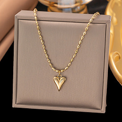 Золотой 304 женские ожерелья с подвесками в форме сердца из нержавеющей стали, золотые, 15.63 дюйм (39.7 см)