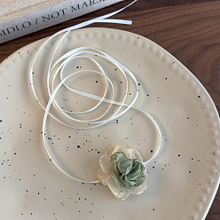 Темный Морско-зеленый Регулируемое ожерелье-чокер ручной работы из ткани с цветами и атласной лентой для женщин, темно-зеленый, 53.15 дюйм (135 см)