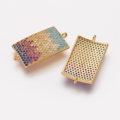 Golden Brass Micro Pave Cubic Zirconia Links, Rectangle, Golden, 26.5x14x2mm, Hole: 1.5mm