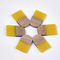 Gold Resin & Walnut Wood Pendants, U Shape, Gold, 32x19.5x3.5~4.5mm, Hole: 2mm