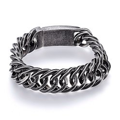Antique Silver 304 Stainless Steel Curb Chains Bracelets, with Box Clasps, Antique Silver, 9-1/2 inch(24cm), 20x8mm