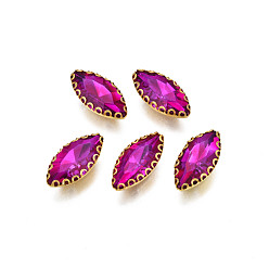 Medium Violet Red Sew on Rhinestone, Transparent Glass Rhinestones, with Iron Prong Settings, Faceted, Horse Eye, Medium Violet Red, 15.5x8x4.5mm, Hole: 0.9mm