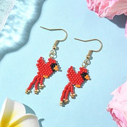 Красный 304 серьги-подвески в виде птиц из бисера из нержавеющей стали Miyuki, золотые, красные, 49.5x23.5 мм