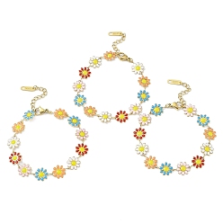 Золотой Ионное покрытие (ip) 304 браслеты из нержавеющей стали для женщин, браслеты с разноцветной эмалью и цветком ромашки, золотые, 6-3/4 дюйм (17 см)