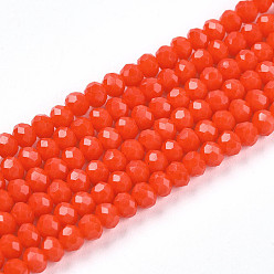 Оранжево-Красный Непрозрачный сплошной цвет имитация нефрита стеклянные бусины пряди, граненые, рондель, оранжево-красный, 2.9~3.3x2 мм, отверстие : 0.8 мм, около 148~150 шт / нитка, 39.5~40 см