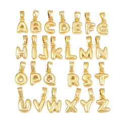 Plaqué 18K Or Véritable Pendentifs en laiton, lettre a ~ z charmes, réel 18 k plaqué or, 9.5~10x3~8x2.5mm, Trou: 4.5x2mm, environ 26 pcs / ensemble